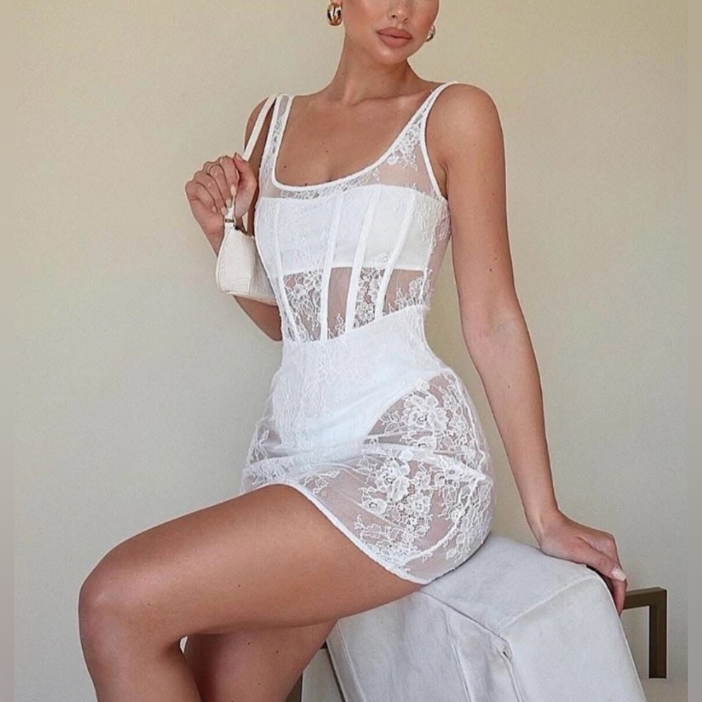 White Fox Boutique “Please Me” White Lace Mini Dress